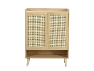 Meuble à chaussures en rotin naturel avec 2 portes et 5 étagères - capacité généreuse pour entrée