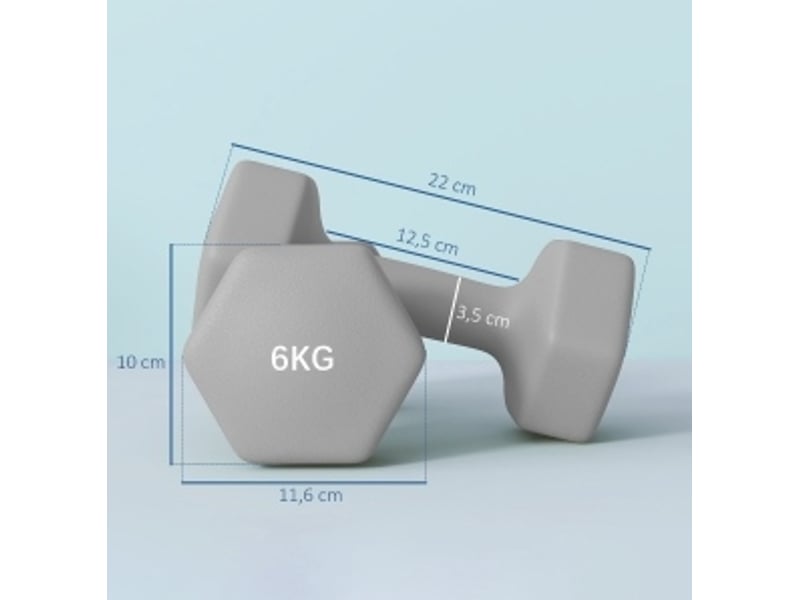 Set de 2 haltères hexagonaux 6 kg 22x10x10 cm – gris – revêtement plastique et prise antidérapante - Conforama C