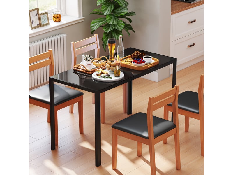  Table de cuisine pour 4 personnes en métal et verre trempé, 120 x 60 x 75 cm, noire  - Conforama C