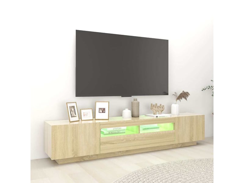  Meuble tv - banc tv - meuble de rangement avec lumières led chêne sonoma 200x35x40 cm  - Conforama E