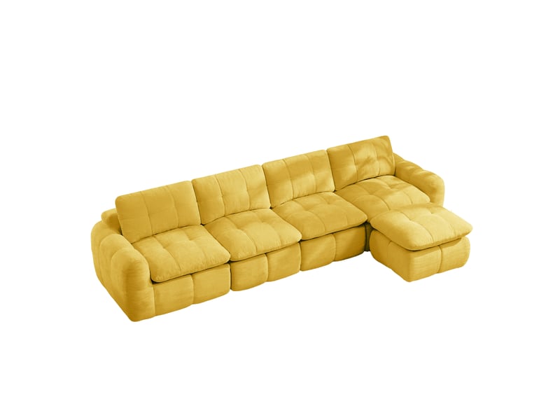  Canapé d'angle modulable 4 places avec ottoman, en chenille jaune  - Conforama A