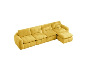 Canapé d'angle modulable 4 places avec ottoman, en chenille jaune