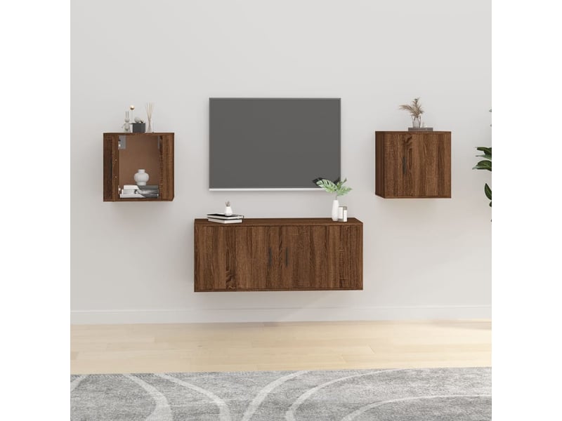  Lot de 2 meuble tv mural, meuble tv suspendu chêne marron 40x34,5x40 cm  - Conforama B
