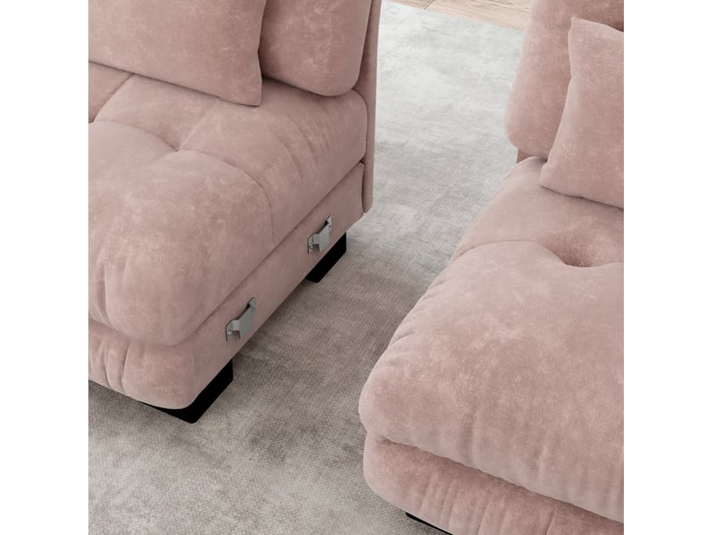  Canapé d'angle modulaire 220x145x81 cm 2 places, rose, avec coussins et 2 ottomans  - Conforama D