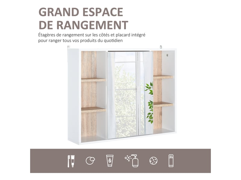  Armoire de salle de bain murale avec miroir et rangements blanc 60 x 14,5 x 49,4 cm  - Conforama D