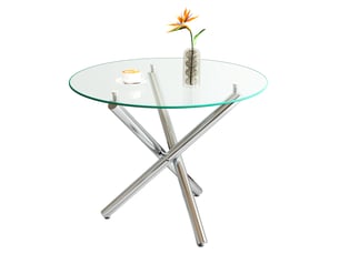 Table en verre trempé et métal argenté