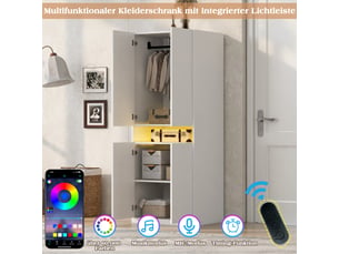 Armoire chambre 70x55x180 cm - penderie avec led, grands rangements, étagères éclairées, blanc