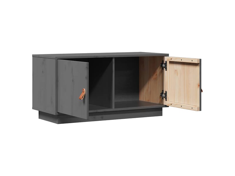  Meuble tv - banc tv - meuble de rangement gris 80x34x40 cm bois de pin massif  - Conforama E