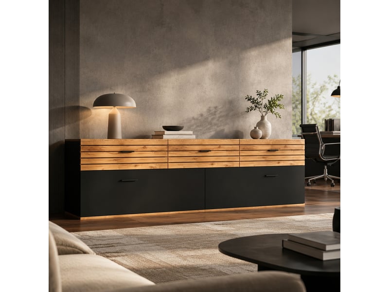  Meuble tv avec 3 tiroirs et 2 portes, 3 niches, pour téléviseur jusqu'à 65 pouces, salon, 168×38×59 cm  - Conforama B