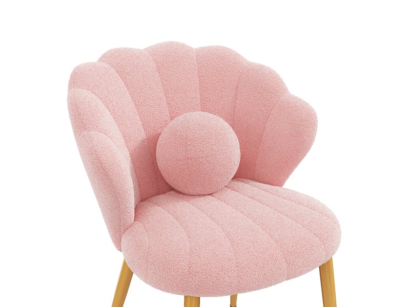  Lot de 6 chaises de salle à manger 60x62,5x83 cm, dossier coquille, pieds dorés, tissu teddy, rose  - Conforama D