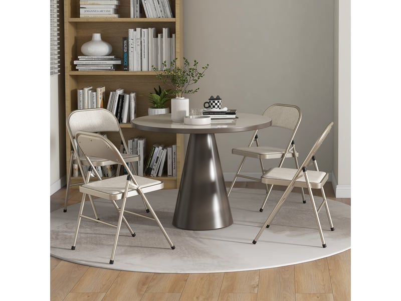  Lot de 4 chaises pliantes chaises de salle à manger portables cadre en acier beige dim. 45l x 46p x 78h cm  - Conforama W