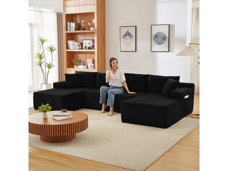  Canapé modulable, canapé de salon, pour salon, en velours tricoté, assise profonde, usage quotidien, sans structure  - Conforama E