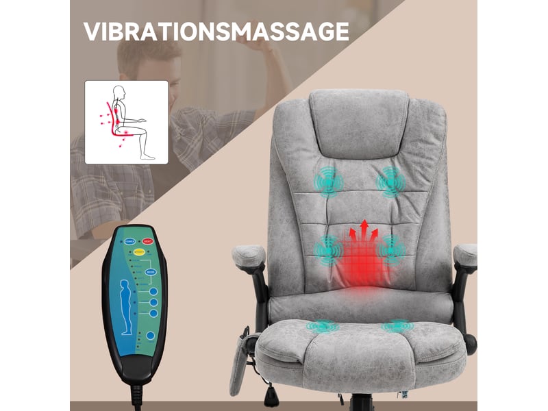  Fauteuil de bureau gris avec massage chauffant, inclinable et réglable en hauteur  - Conforama E