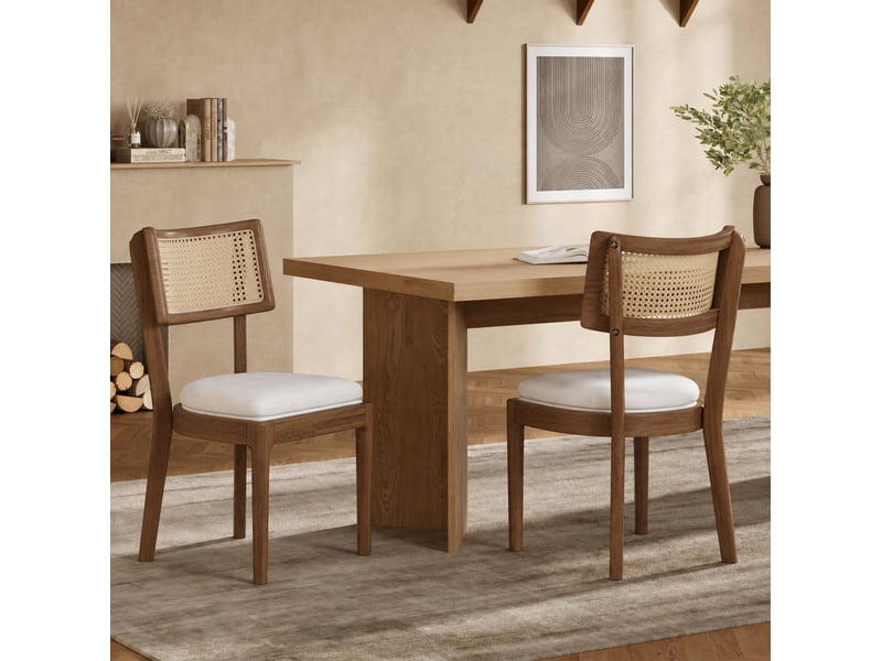  Lot de 2 chaises de salle à manger 50x58x88 cm en bois et rotin, noyer et beige  - Conforama B