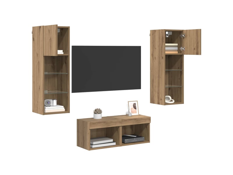 Lot de 4 meuble tv mural, meuble tv suspendu chêne noir bois d'ingénierie shl12080 - Conforama C