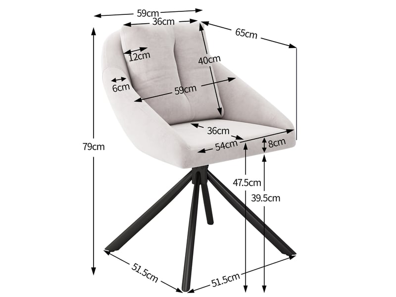  Chaise de salle à manger 59x65x79 cm, en tissu velouté beige, structure métallique, pivotante, avec accoudoirs  - Conforama C