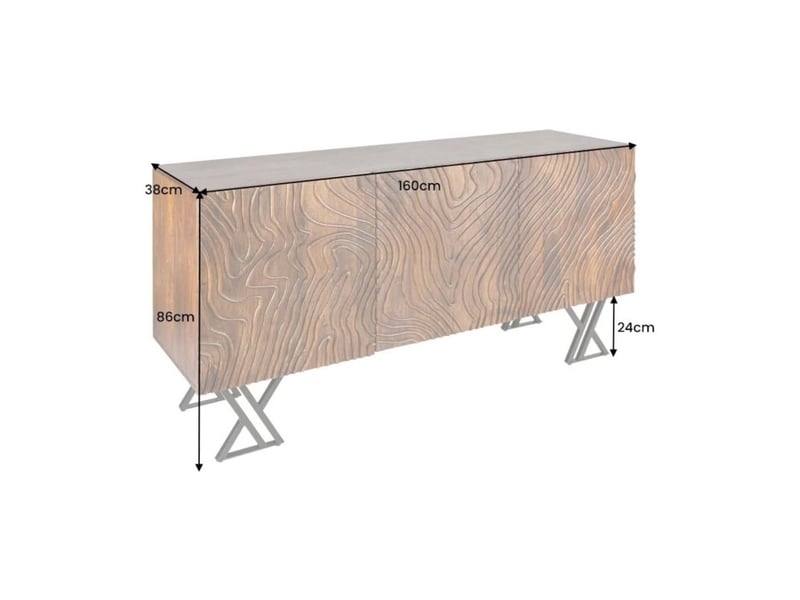 Buffet gaïa 160 cm en bois de manguier massif – 3 portes sculptées et pieds métal noir - Conforama C