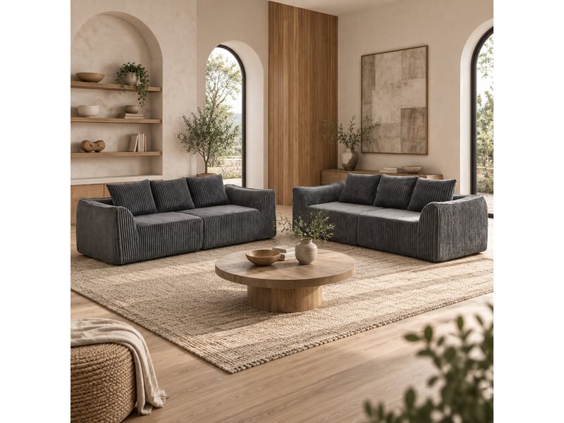  Canapé modulaire 4 places en velours côtelé gris  - Conforama B