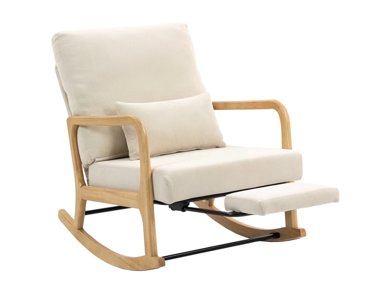 Fauteuil à bascule avec repose-pieds et coussin lombaire réglables pour salon ou chambre, couleur crème - Conforama B