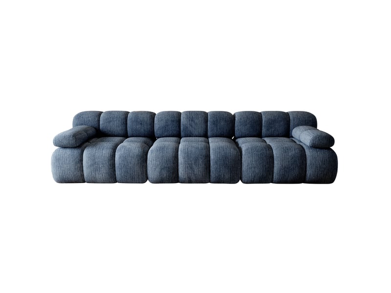Canapé droit 3 places 300x100x68 cm bleu en tissu chenille, mousse haute élasticité, sans montage, prêt à utiliser - Conforama D