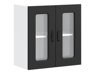Meuble de rangement, armoire murale de cuisine avec porte en verre kalmar noir shl4964