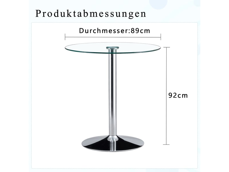  Table de salle à manger ronde en verre et métal pour bar, diamètre 89 cm, hauteur 92 cm argentée transparente  - Conforama E