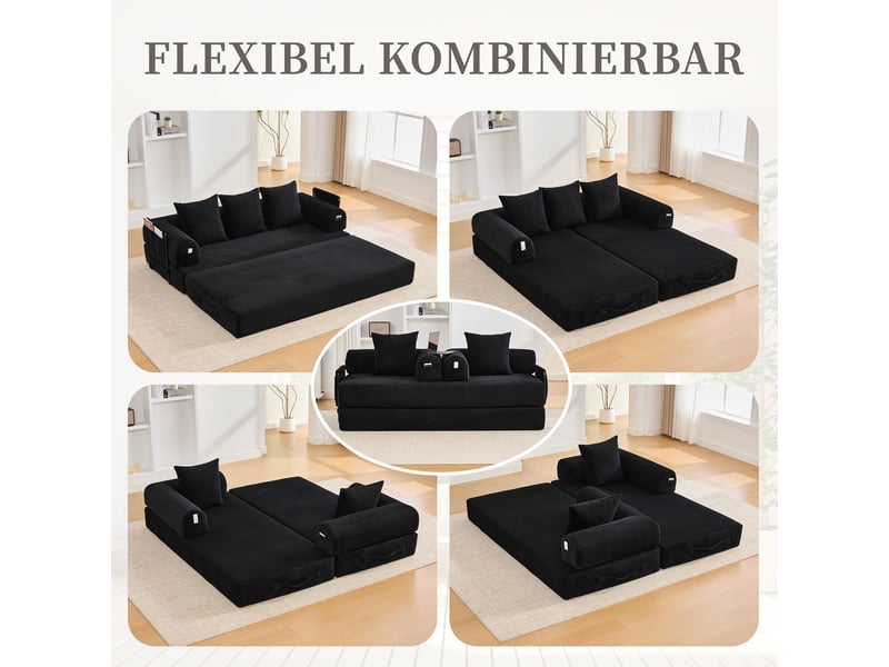  Canapé convertible, canapé-lit, en tissu, noir, poches latérales  - Conforama E