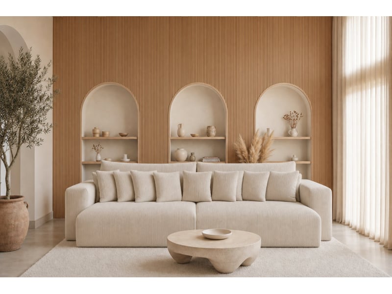  Suzie - canapé droit convertible petit velours côtelé 4 places beige  - Conforama B