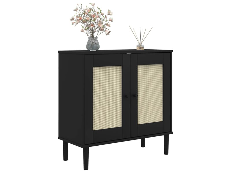  Buffet - bahut - meuble de rangement senja aspect rotin noir 80x35x80 cm bois massif de pin  - Conforama C