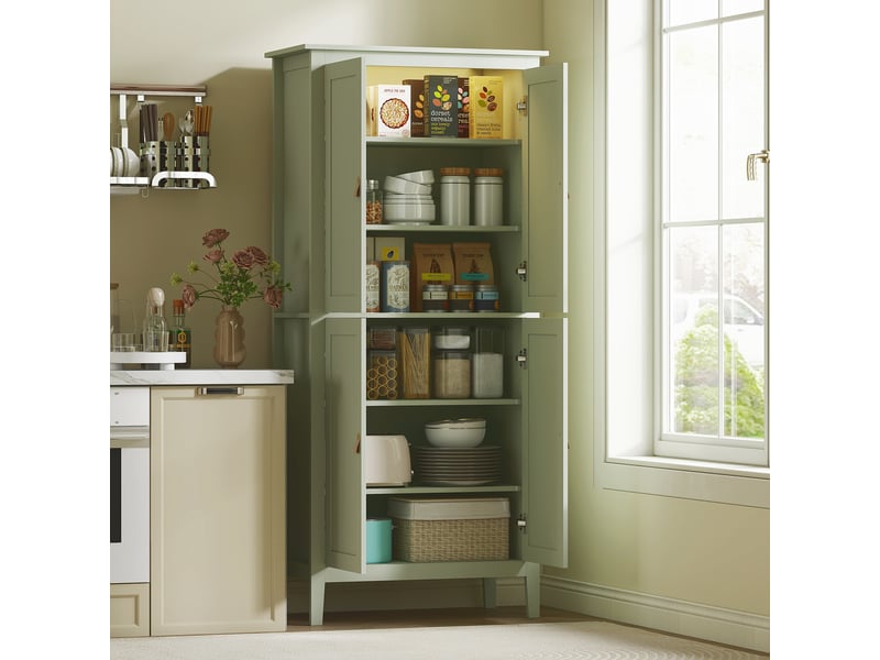 Buffet cuisine, meuble cuisine rangement haut avec led réglable et détecteur de mouvement, 80 x 40 x 176,5 cm, vert - Conforama A
