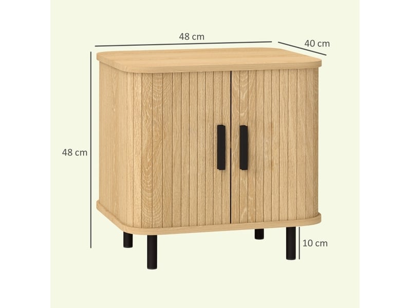  Table de chevet 48x40x48 cm à portes coulissantes, style nordique, panneau de particules et métal, chêne clair  - Conforama D