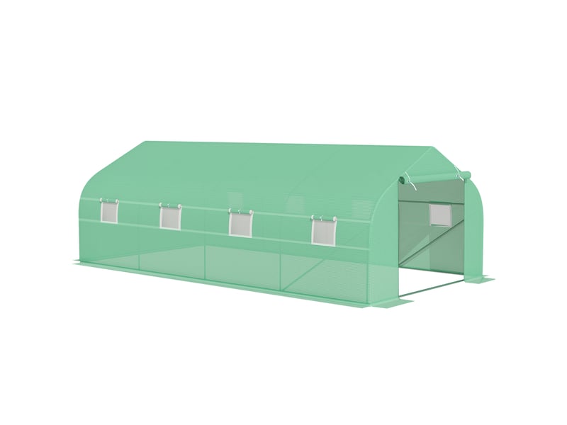  Serre de jardin 595x300x200 cm – verte – porte zippée, fenêtres enroulables et structure en acier galvanisé  - Conforama A