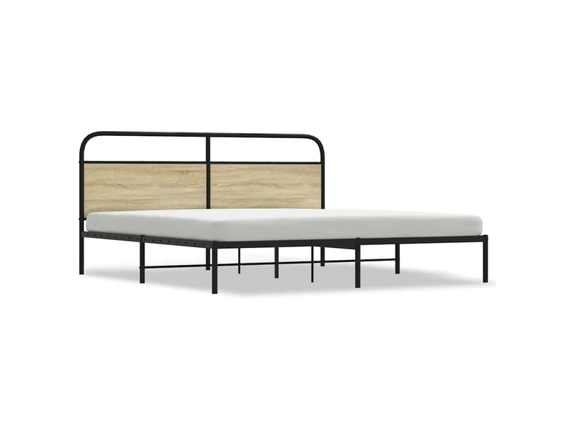 Lit double- lit adulte - cadre de lit en métal sans matelas chêne sonoma 200x200 cm - Conforama A
