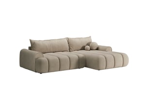 Canapé d'angle droit convertible <strong>SELSEY</strong> <strong>DANDELINO</strong> 4 places Velours beige avec coffre de rangement