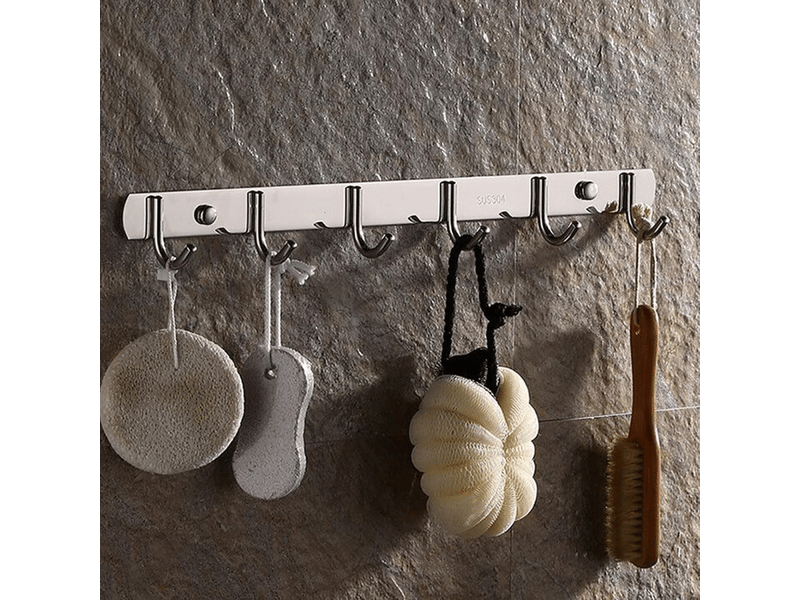 Porte-manteau en acier inoxydable, porte-serviettes mural, patères (6 crochets, gris - Conforama A
