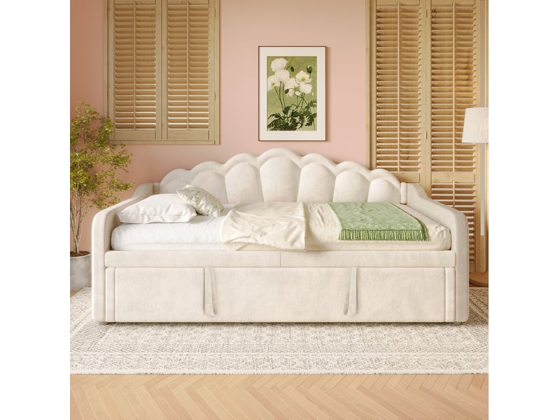  Lit gigogne canapé 90x200 cm fermé 180x200 cm ouvert, led multicolore, velours et mdf, beige, sans matelas  - Conforama D