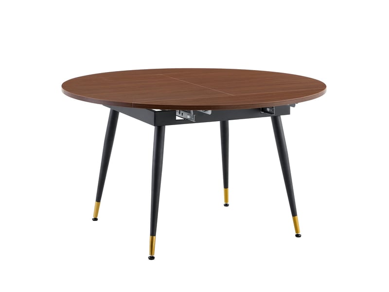 Table extensible forme ronde à ovale table de salle à manger plateau mdf noir et noyer accents dorés pieds métal stables - Conforama A