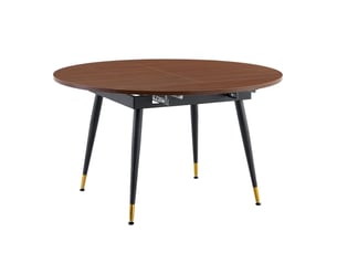 Table extensible forme ronde à ovale table de salle à manger plateau mdf noir et noyer accents dorés pieds métal stables