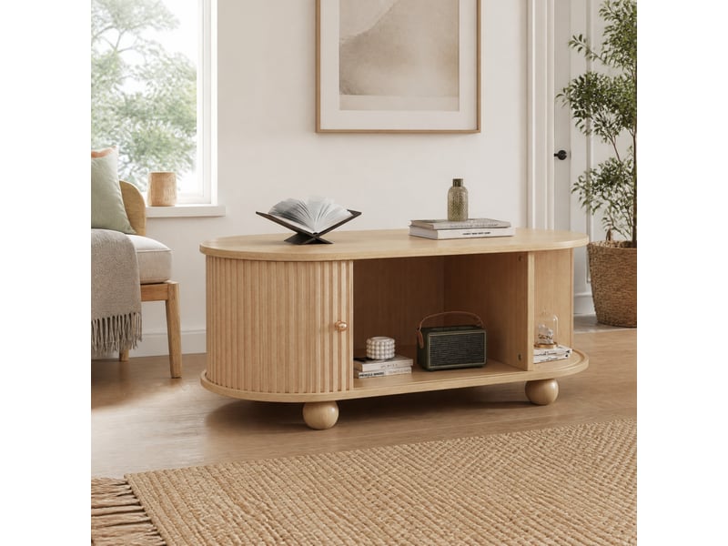 Table basse ovale avec rangement – mdf finition bois – 100 x 50 x 40 cm  - Conforama C