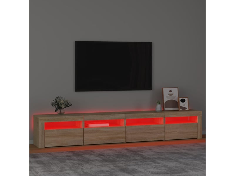 Meuble tv - banc tv - meuble de rangement avec lumières led chêne sonoma 240x35x40 cm - Conforama E