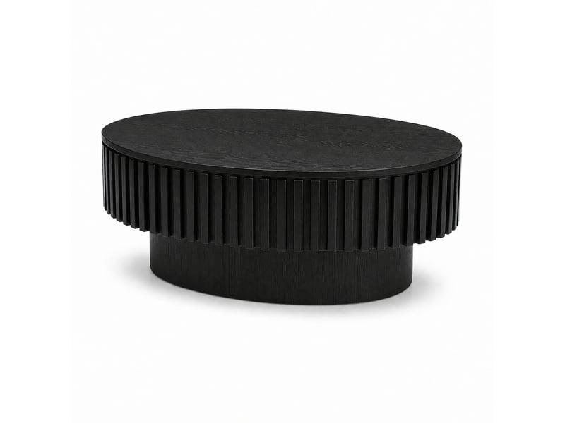 Table basse ovale avec rangement caché sous plateau amovible, finition mate noire, en mdf plaqué bois, 98 × 60 × 35 cm - Conforama A