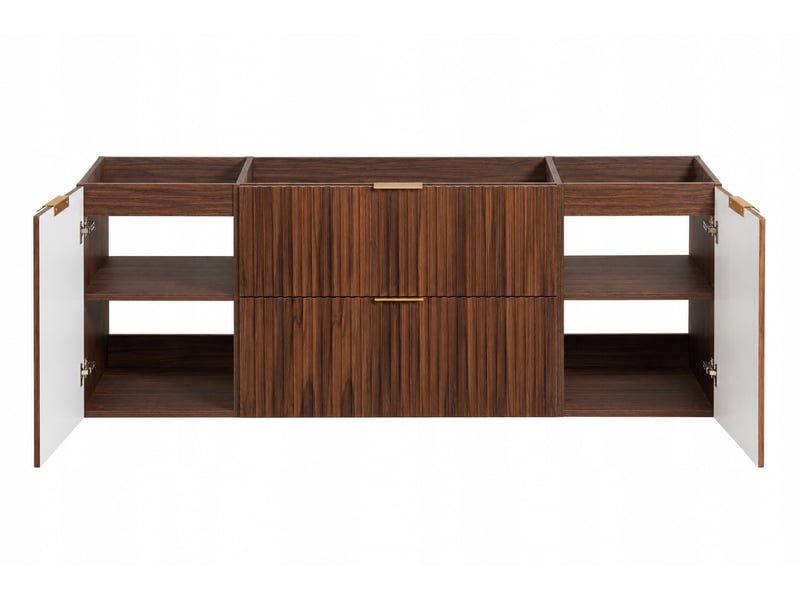  Meuble suspendu sous vasque flow noyer foncé 160 cm avec 2 meubles de rangement  - Conforama E