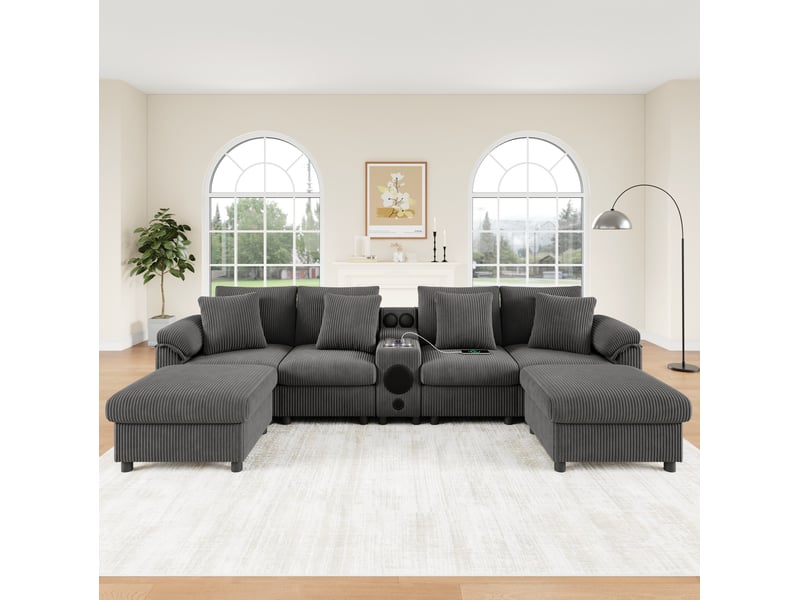  Canapé modulable d'angle avec rangement, bluetooth, usb et charge sans fil gris cravdom  - Conforama B