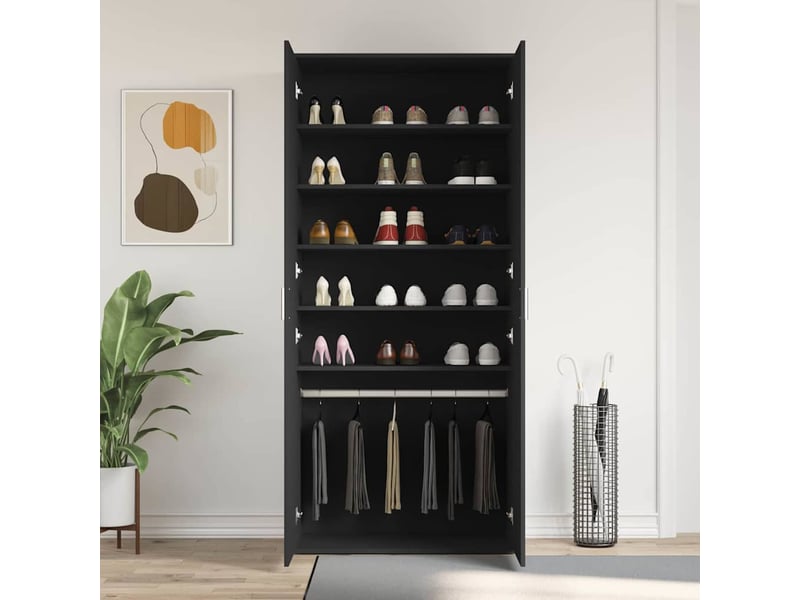  Meuble à chaussure, cabinet à chaussures 80x39x178 cm bois d'ingénierie noir  - Conforama D