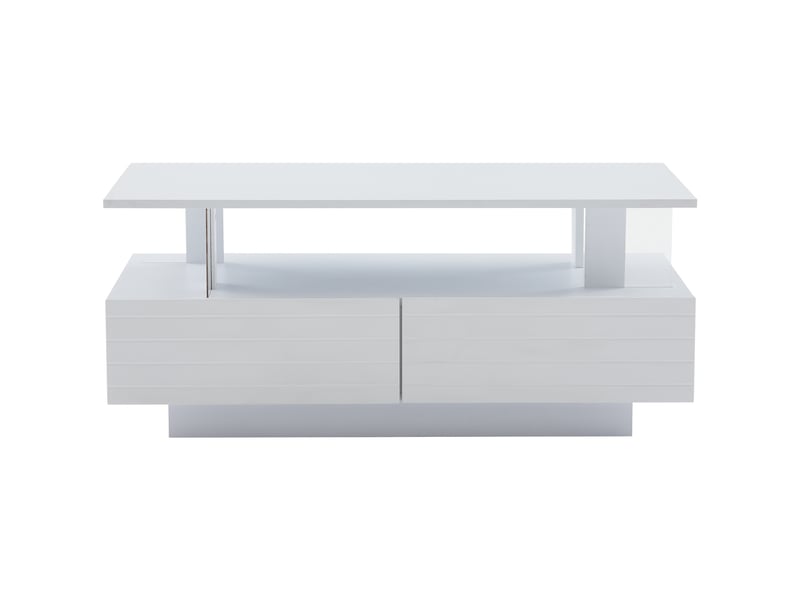  Table basse blanche led 100x50x35 cm – double plateau avec rangement, contrôle via appli, design moderne  - Conforama A