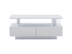 Table basse blanche led 100x50x35 cm – double plateau avec rangement, contrôle via appli, design moderne