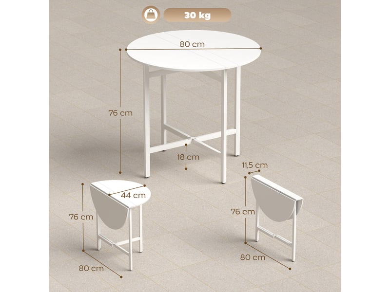  Table modesto pliable extensible 4 personnes design blanc acier robuste  - Conforama C