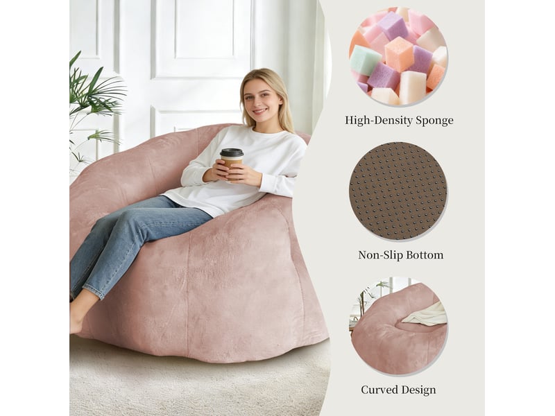  Fauteuil poire rond modenvie en tissu rose, 120 x 130 x 72 cm, assise spacieuse et base stable  - Conforama D