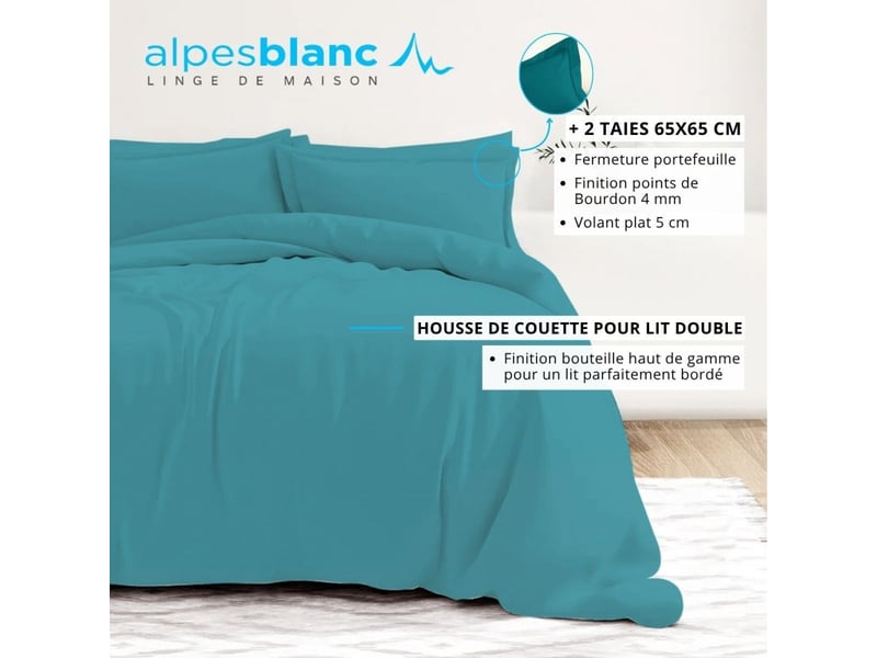  Housse de couette unie 100% percale de coton 80 fils + taie(s) 65x65 cm – fabriquée en europe – doux et respirant - oeko-tex®  - Conforama C