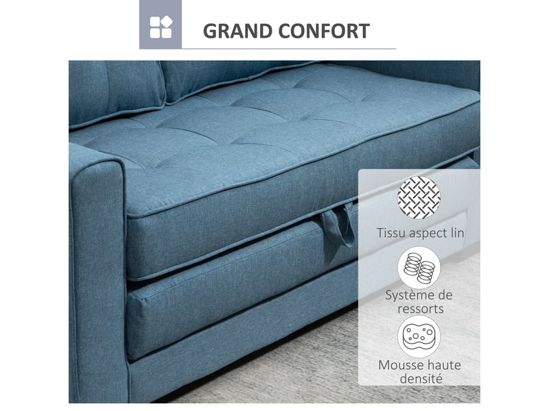  Canapé droit convertible 2 places - dossier capitonné - bleu - 147,5 x 75 x 85 cm  - Conforama R